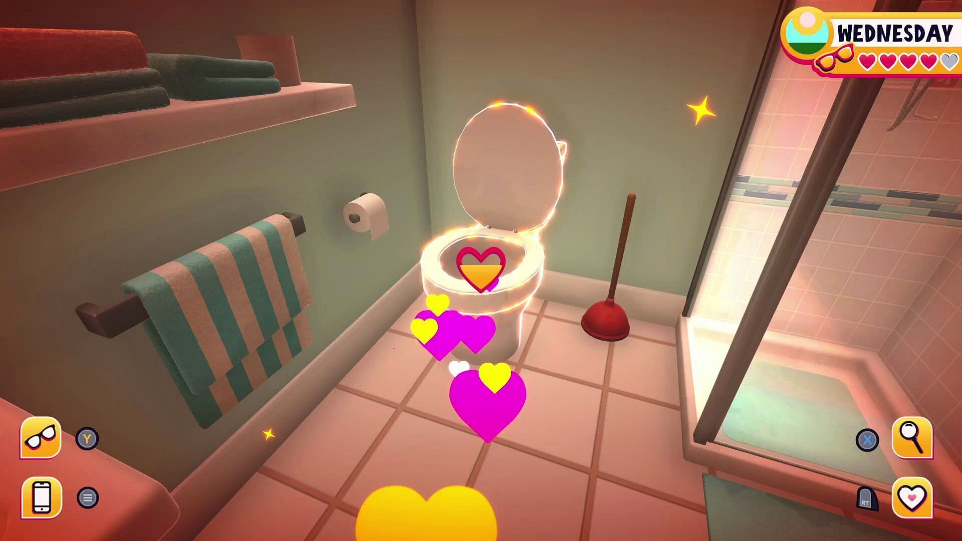 Explore the sandbox to find mundane objects to date, such as a toilet (Image via Team17)